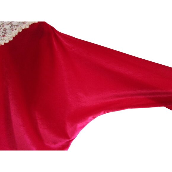 Monte Carlo Raspberry Red Velvet Lace Trim Kaftan House Dress Vintage One Size - Picture 9 of 16